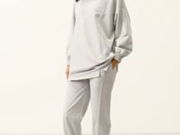 Grey Melange O Collar Basic Oversize Women's Tracksuit Tunic Set - 95347
