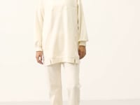 Ecru O Collar Basic Oversize Women's Tracksuit Tunic Set - 95347