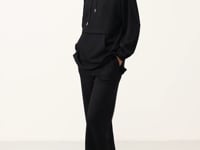 Black Soft Textured Hooded Oversize Women's Tracksuit Tunic Set - 95348