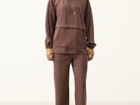 Oversize women tracksuit tunic with brown soft cloth hood Set - 95348