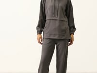 Dark Gray Soft Textured Hooded Oversize Women's Tracksuit Tunic Set - 95348