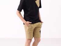 Black and dark beige cotton oversized fit woven lightweight stretchy chino Shorts set - 11275