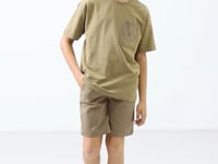 Dark beige-camel cotton oversized fit woven lightweight elastic Chino boys' shorts set - 11278