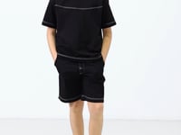 Black cotton oversized fit woven lightweight elastic Chino Shorts set - 11279