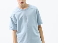 Light blue cotton soft woven oversize printed T-Shirt - 11301