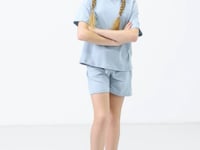 Light blue cotton soft woven standard fit basic girls shorts set - 75184