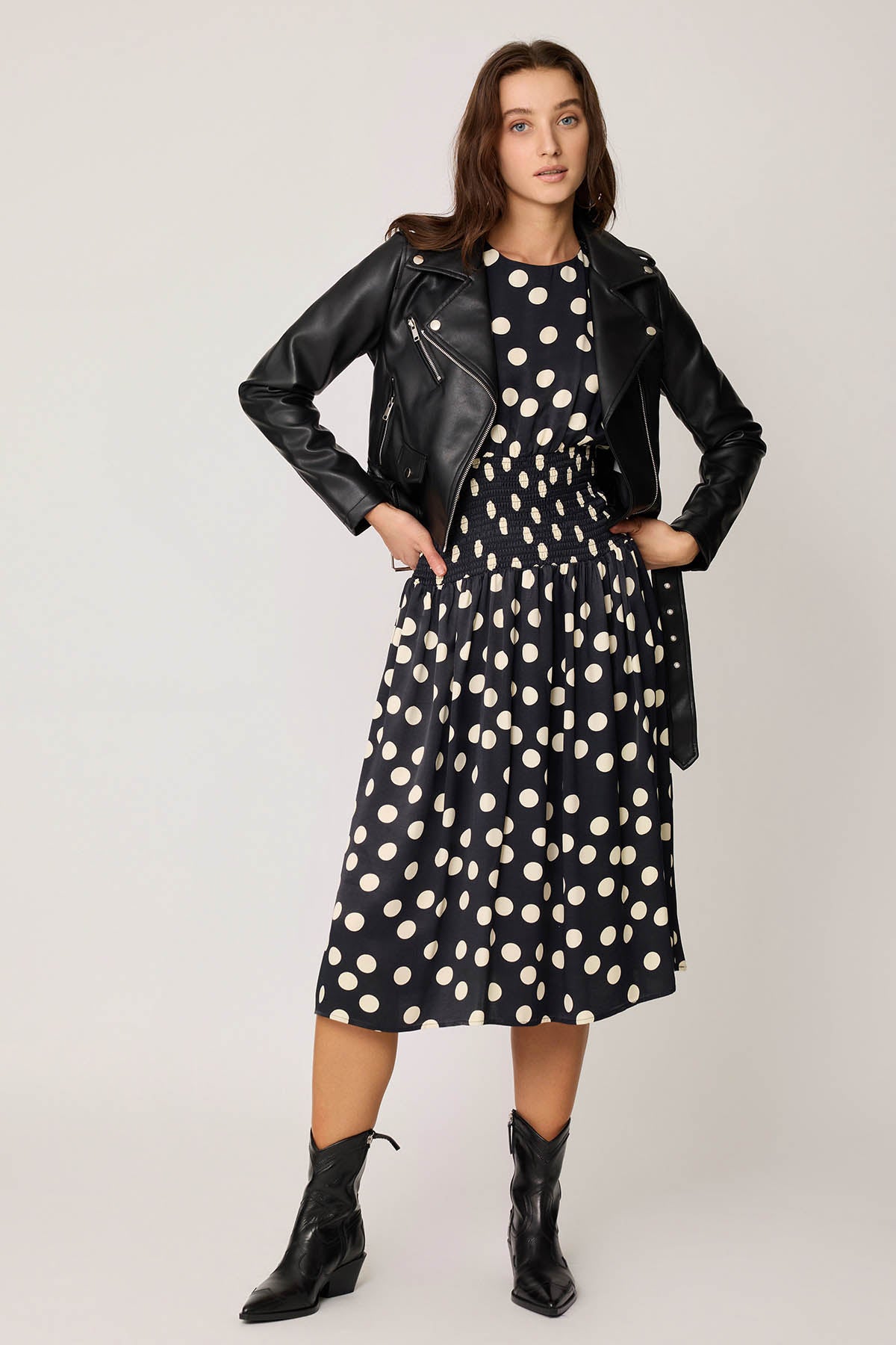 COILED DRESS WITH POLKA DOT