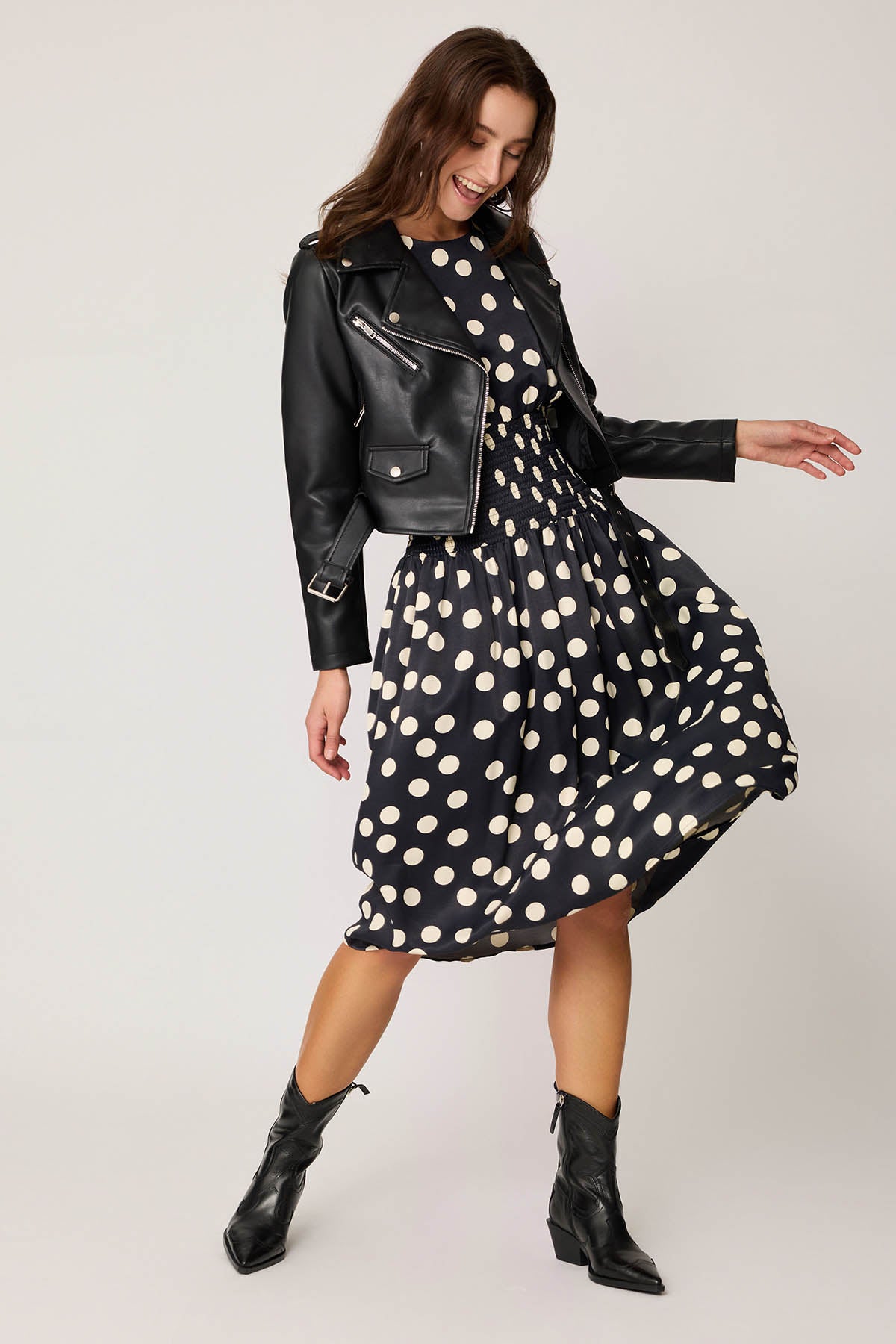 COILED DRESS WITH POLKA DOT