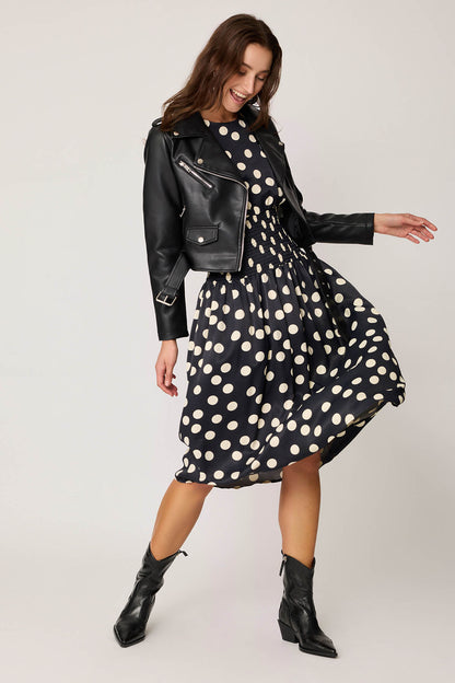 COILED DRESS WITH POLKA DOT