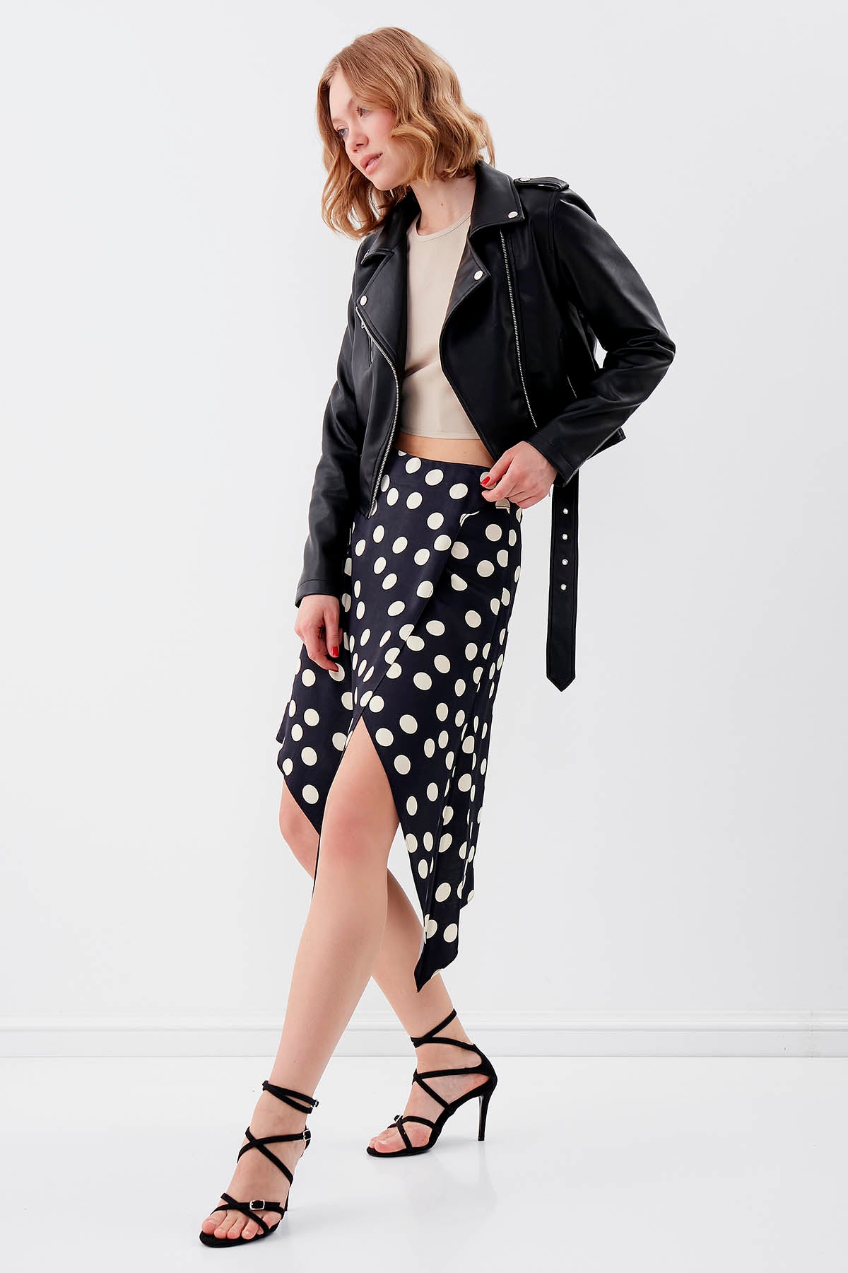 DOT PATTERN SATIN SKIRT