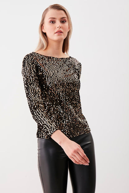 STAMP SEQUIN LONG SLEEVE BLOUSE