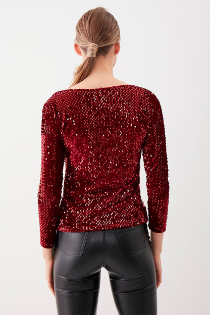 STAMP SEQUIN LONG SLEEVE BLOUSE