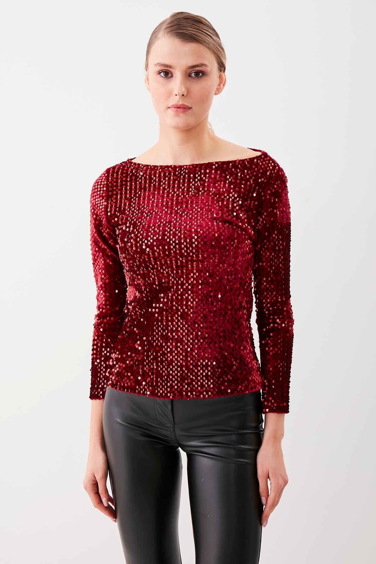 STAMP SEQUIN LONG SLEEVE BLOUSE
