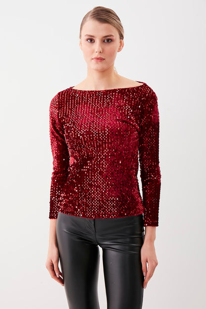 STAMP SEQUIN LONG SLEEVE BLOUSE