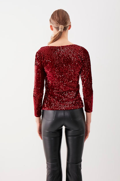 STAMP SEQUIN LONG SLEEVE BLOUSE
