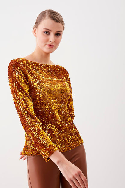 STAMP SEQUIN LONG SLEEVE BLOUSE