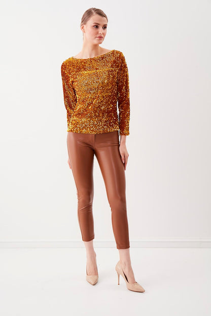 STAMP SEQUIN LONG SLEEVE BLOUSE