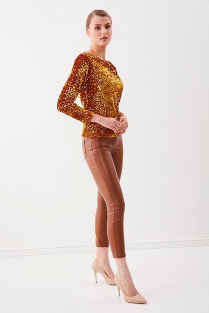 STAMP SEQUIN LONG SLEEVE BLOUSE