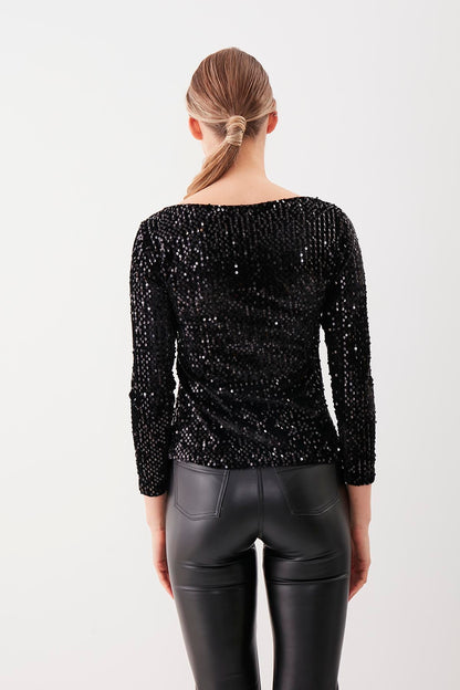 STAMP SEQUIN LONG SLEEVE BLOUSE