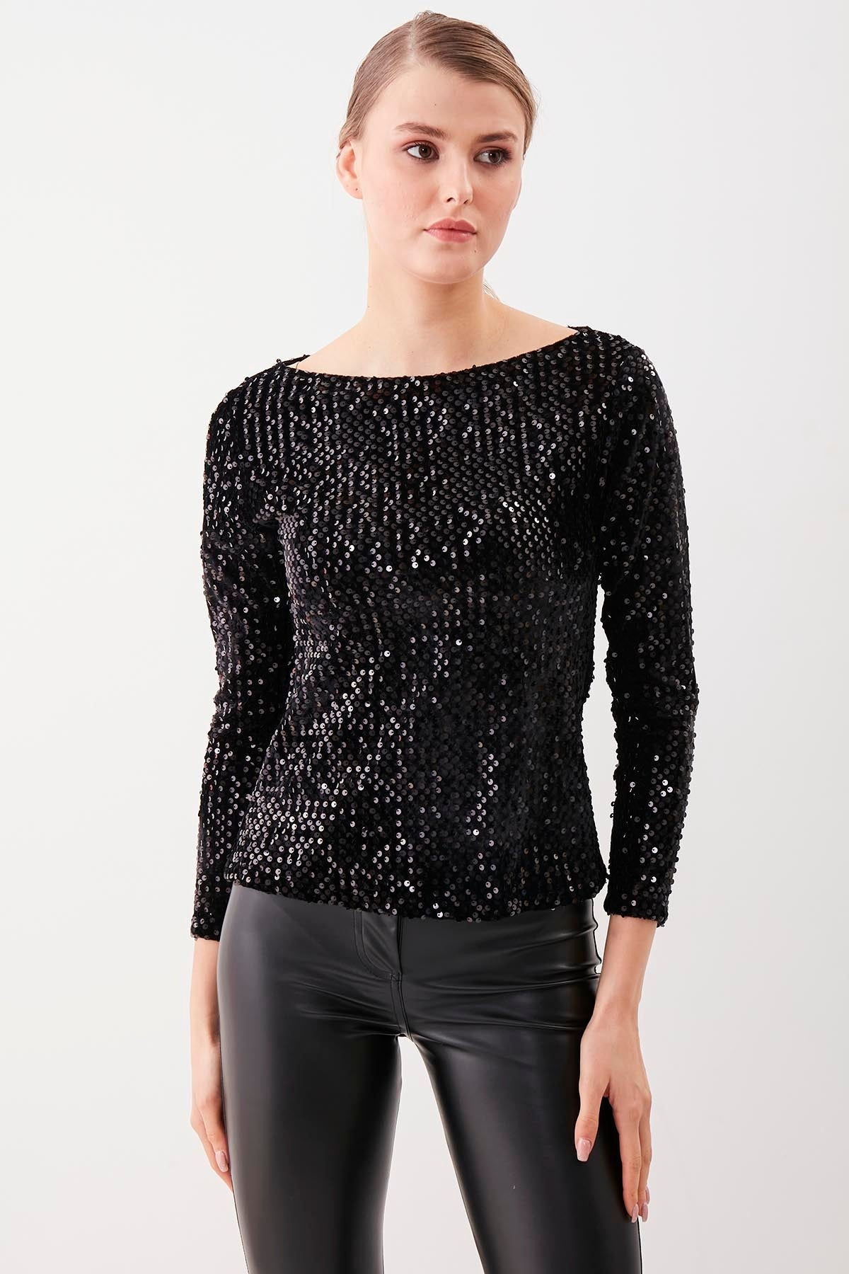 STAMP SEQUIN LONG SLEEVE BLOUSE