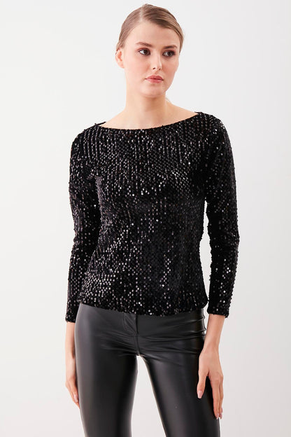 STAMP SEQUIN LONG SLEEVE BLOUSE