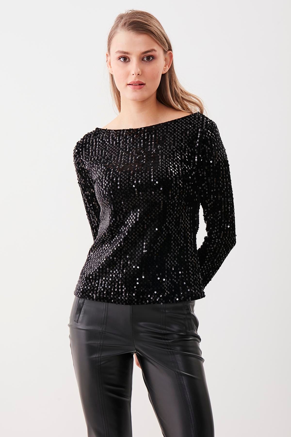 STAMP SEQUIN LONG SLEEVE BLOUSE