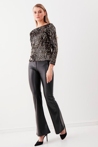 STAMP SEQUIN LONG SLEEVE BLOUSE