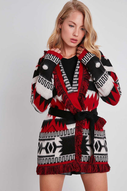 TASSEL PATTERN KNITTED CARDIGAN