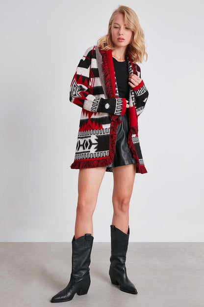 TASSEL PATTERN KNITTED CARDIGAN