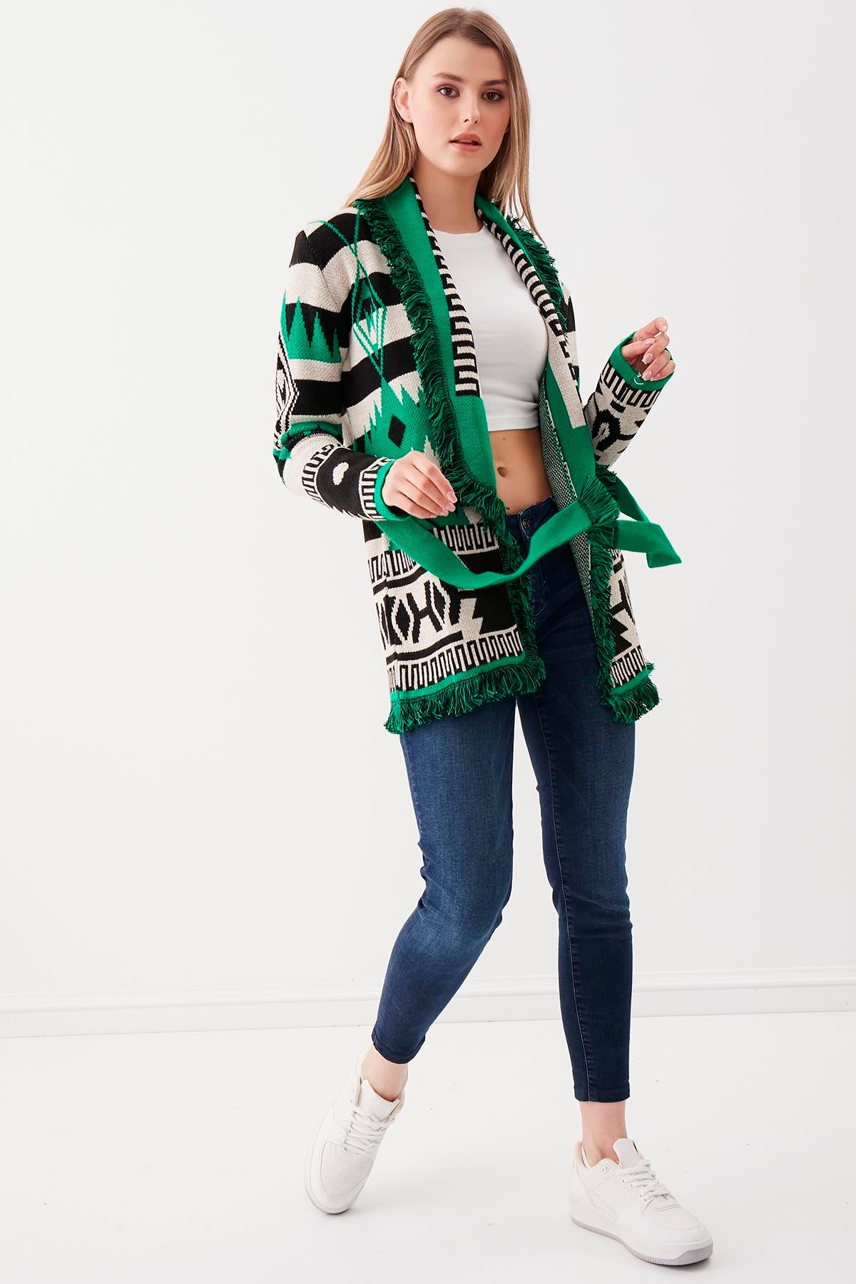 TASSEL PATTERN KNITTED CARDIGAN