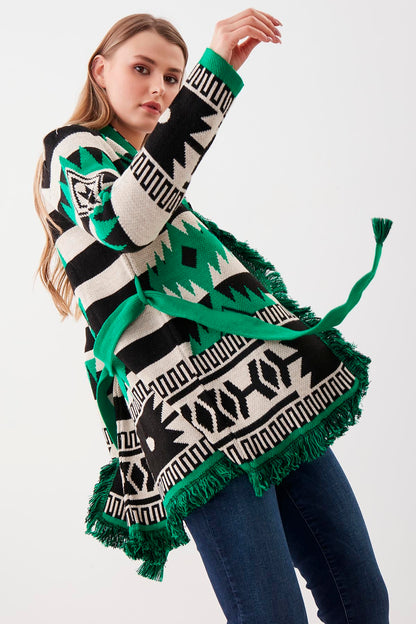 TASSEL PATTERN KNITTED CARDIGAN