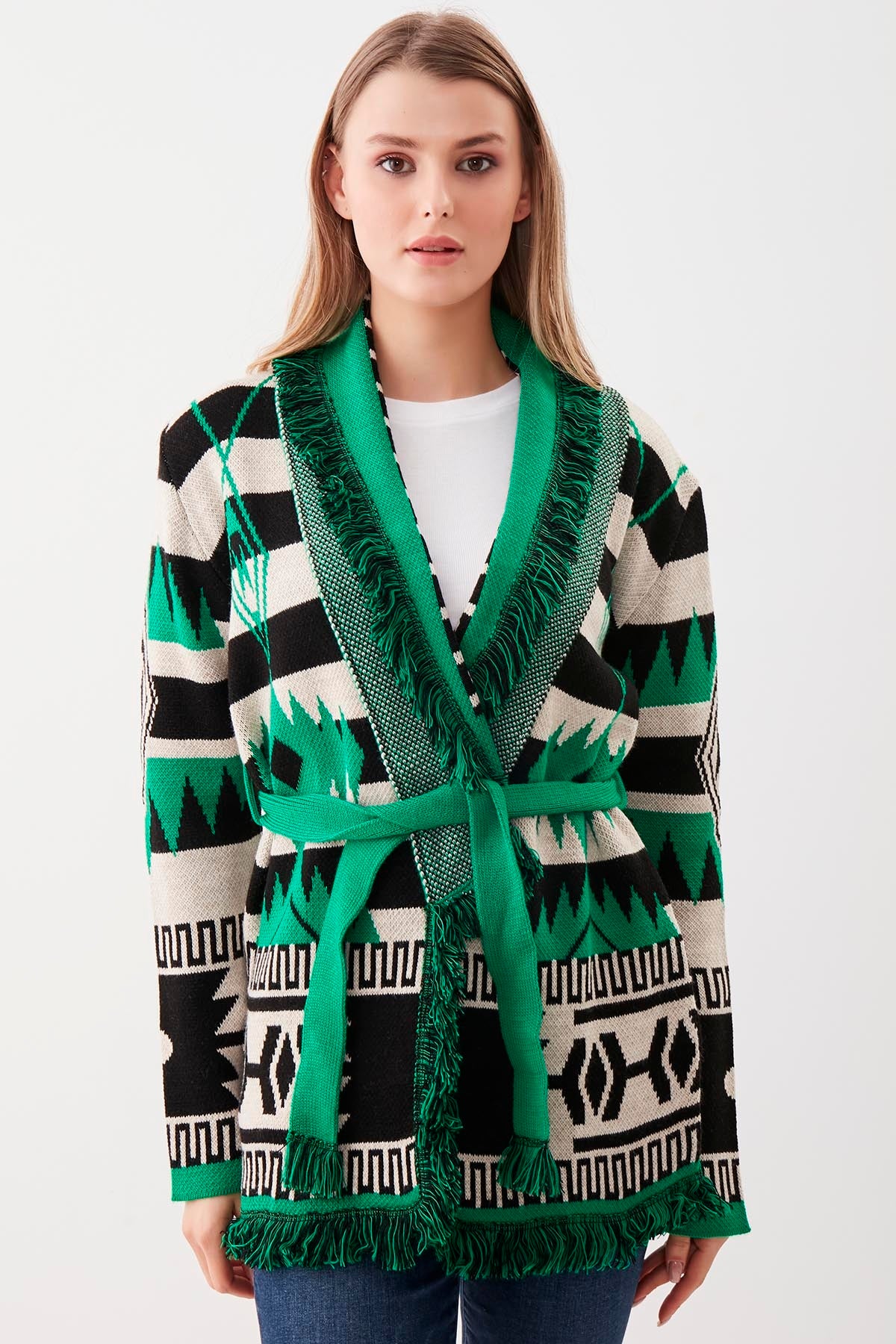 TASSEL PATTERN KNITTED CARDIGAN