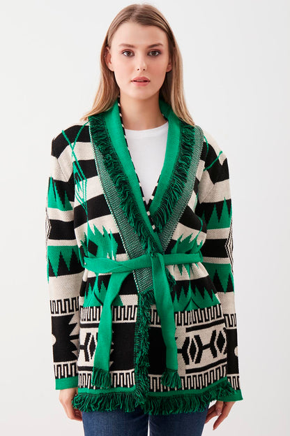 TASSEL PATTERN KNITTED CARDIGAN