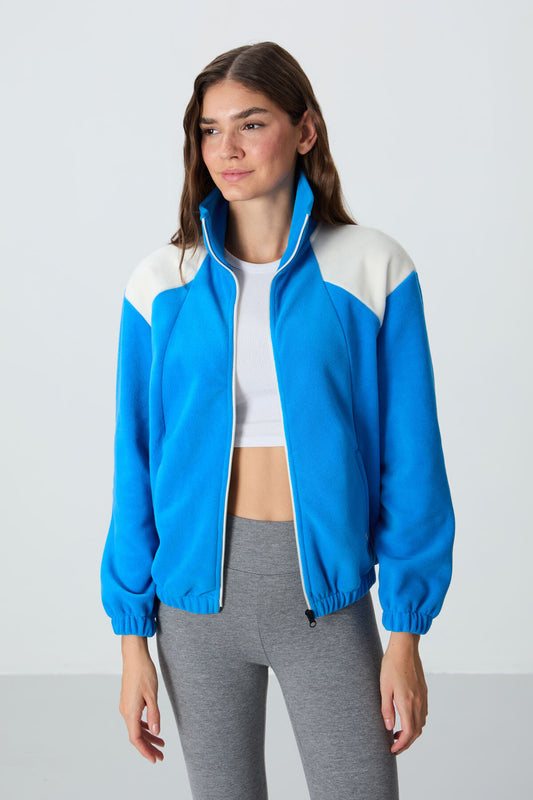 Thick Soft Textured High Collar Oversize Embroidered Fleece Women's Sweatshirt - 97293