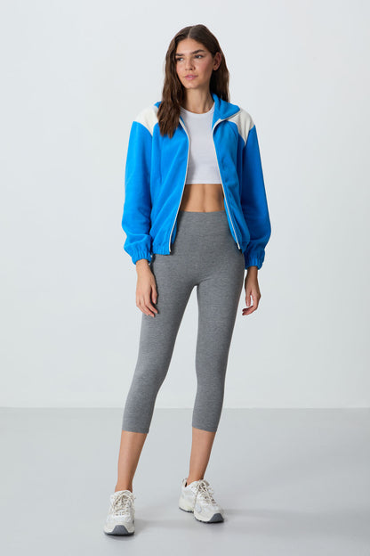 Thick Soft Textured High Collar Oversize Embroidered Fleece Women's Sweatshirt - 97293