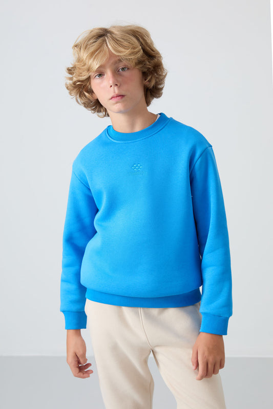 Cotton Thick Fleece-Lined Soft Textured Standard Fit Embroidered Boys' Sweatshirt - 11232