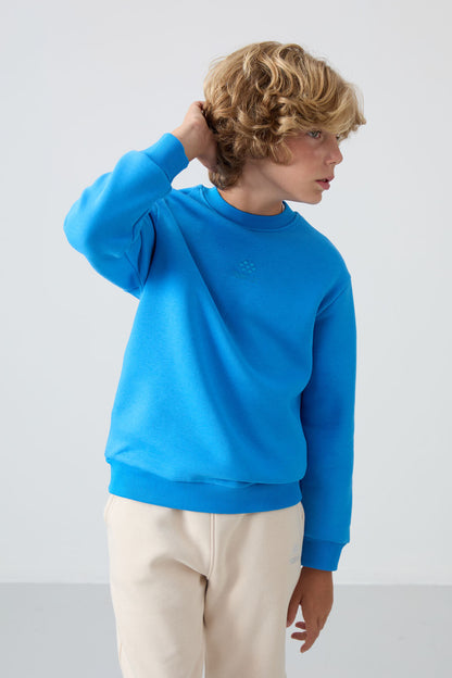 Cotton Thick Fleece-Lined Soft Textured Standard Fit Embroidered Boys' Sweatshirt - 11232
