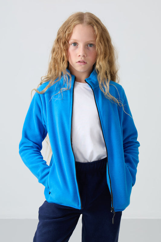 Thick Soft Textured Standard Fit Embroidered Fleece Girls' Sweatshirt - 75154