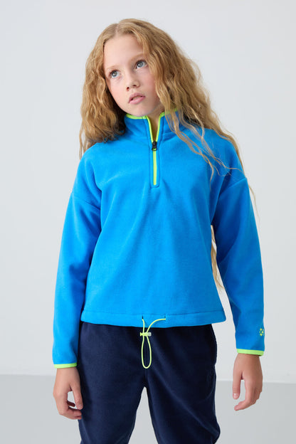 Thick Soft Textured Standard Fit Embroidered Fleece Girls' Sweatshirt - 75151