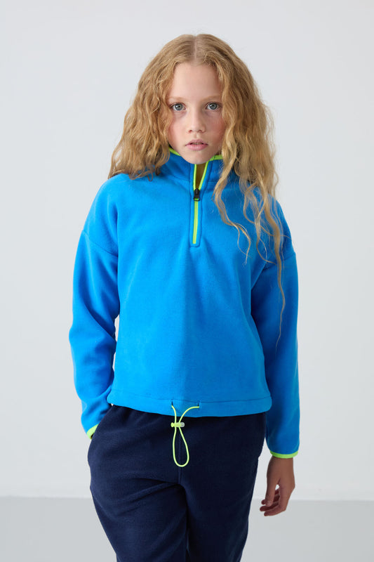 Thick Soft Textured Standard Fit Embroidered Fleece Girls' Sweatshirt - 75151