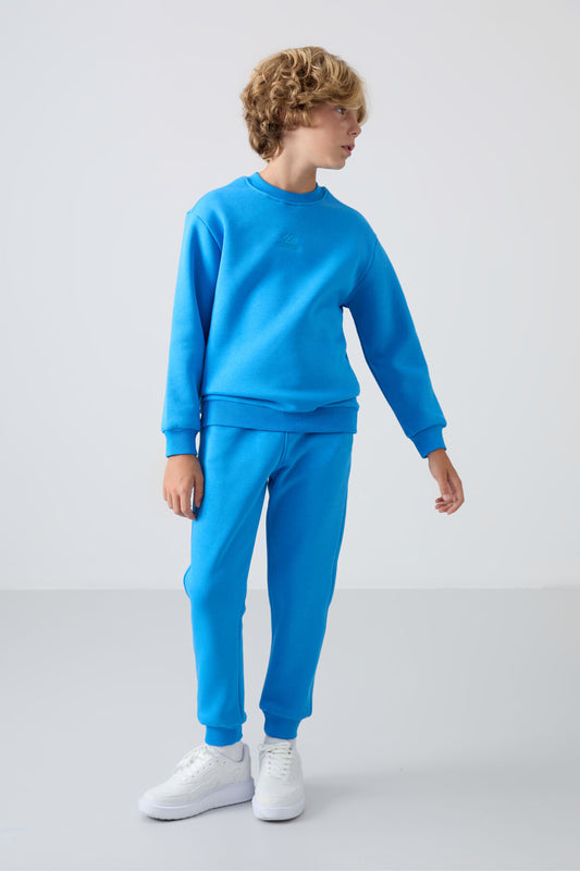 Cotton Thick Inner Fleece Soft Textured Standard Fit Embroidered Boys' Tracksuit Set - 11249