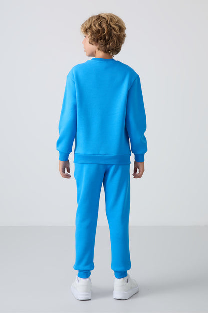 Cotton Thick Inner Fleece Soft Textured Standard Fit Embroidered Boys' Tracksuit Set - 11249