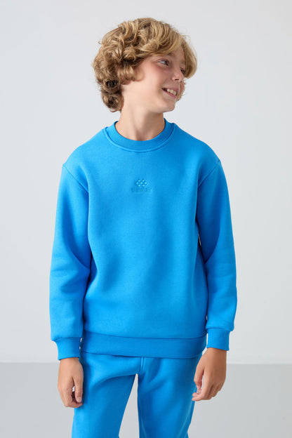 Cotton Thick Inner Fleece Soft Textured Standard Fit Embroidered Boys' Tracksuit Set - 11249