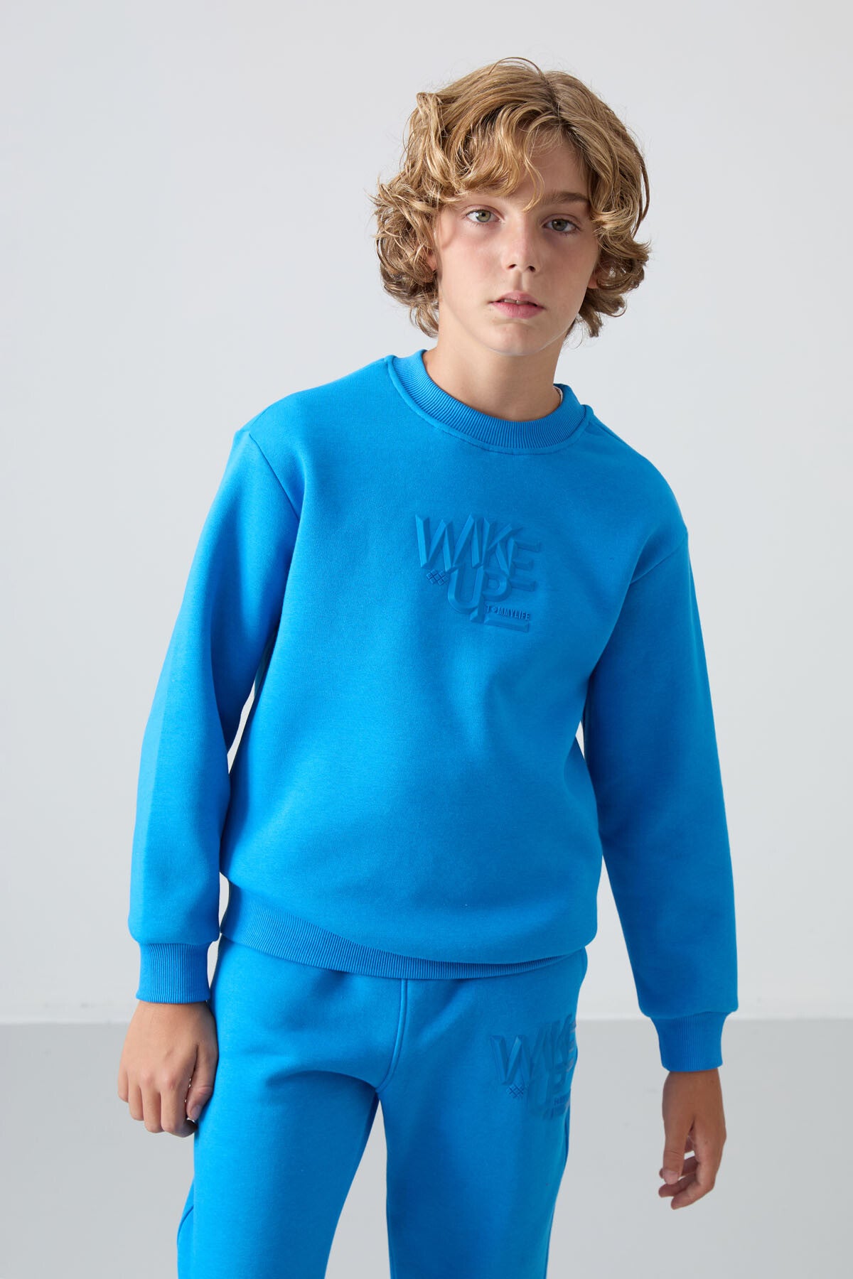 Cotton Thick Inner Fleece Soft Textured Standard Fit Printed Boys' Tracksuit Set - 11253