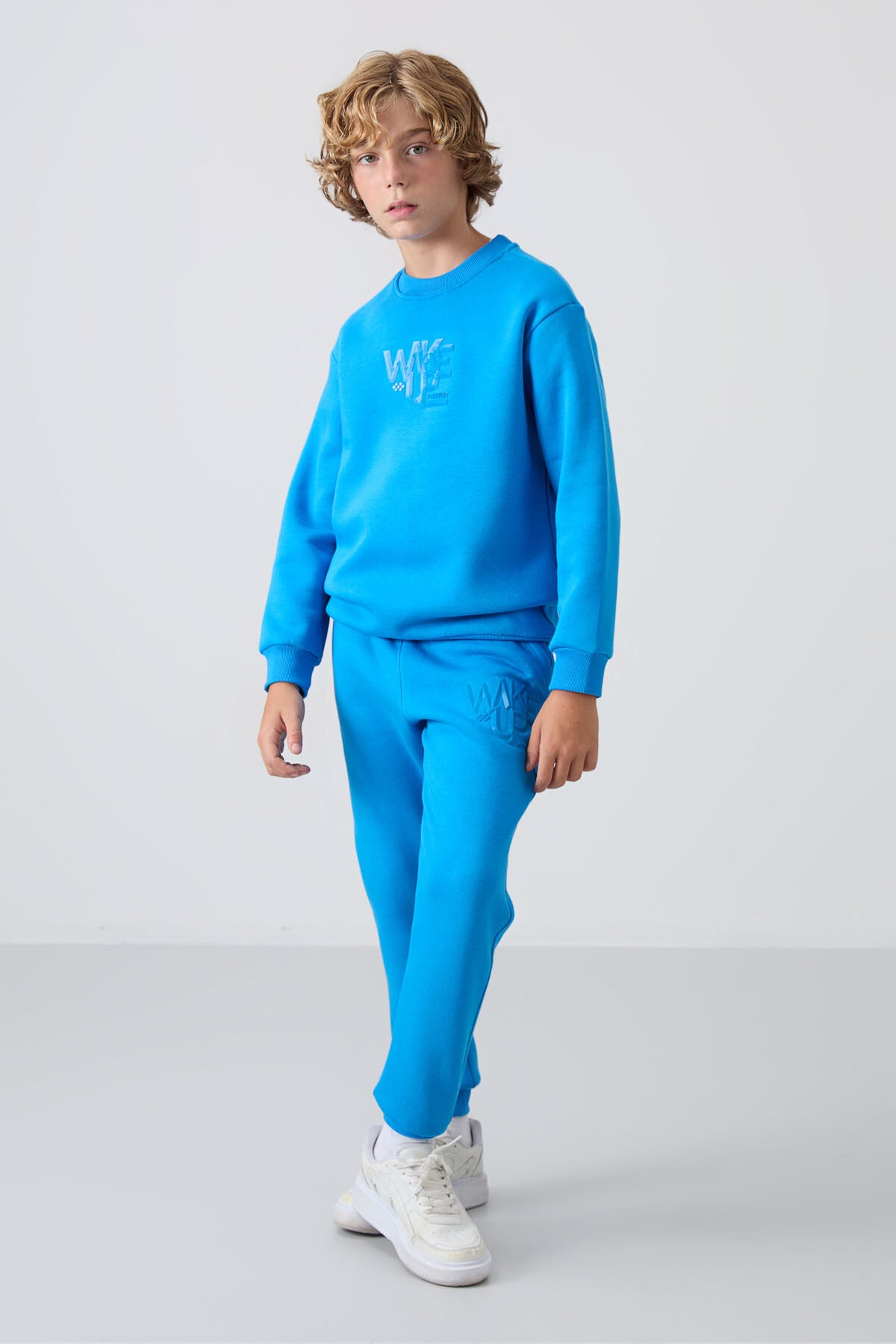 Cotton Thick Inner Fleece Soft Textured Standard Fit Printed Boys' Tracksuit Set - 11253