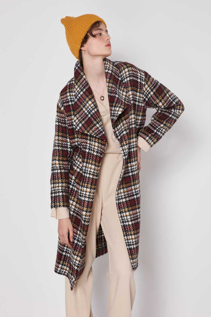 THE LONG JACKET WITH THE SHAWL COLLAR PLAID