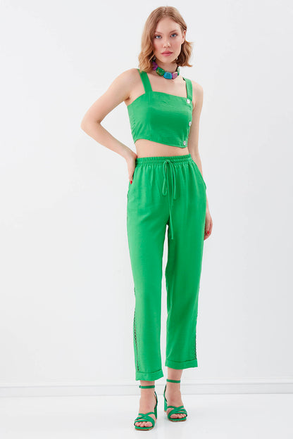 PSORIASIS-BUTTONED BACK COILED CROP BLOUSE
