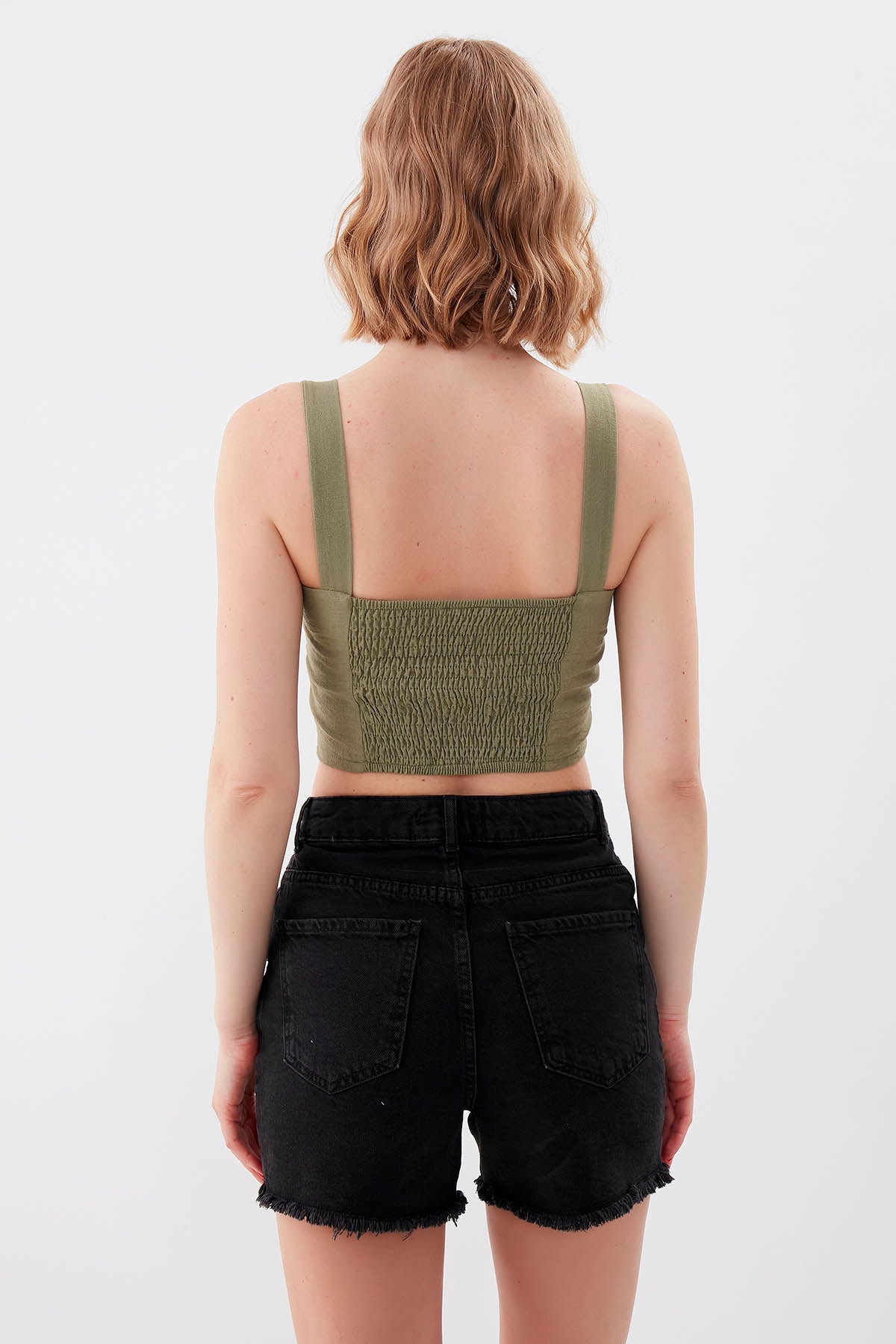 PSORIASIS-BUTTONED BACK COILED CROP BLOUSE