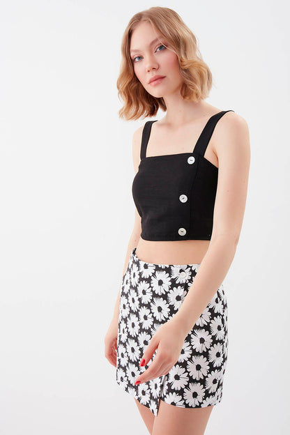 PSORIASIS-BUTTONED BACK COILED CROP BLOUSE