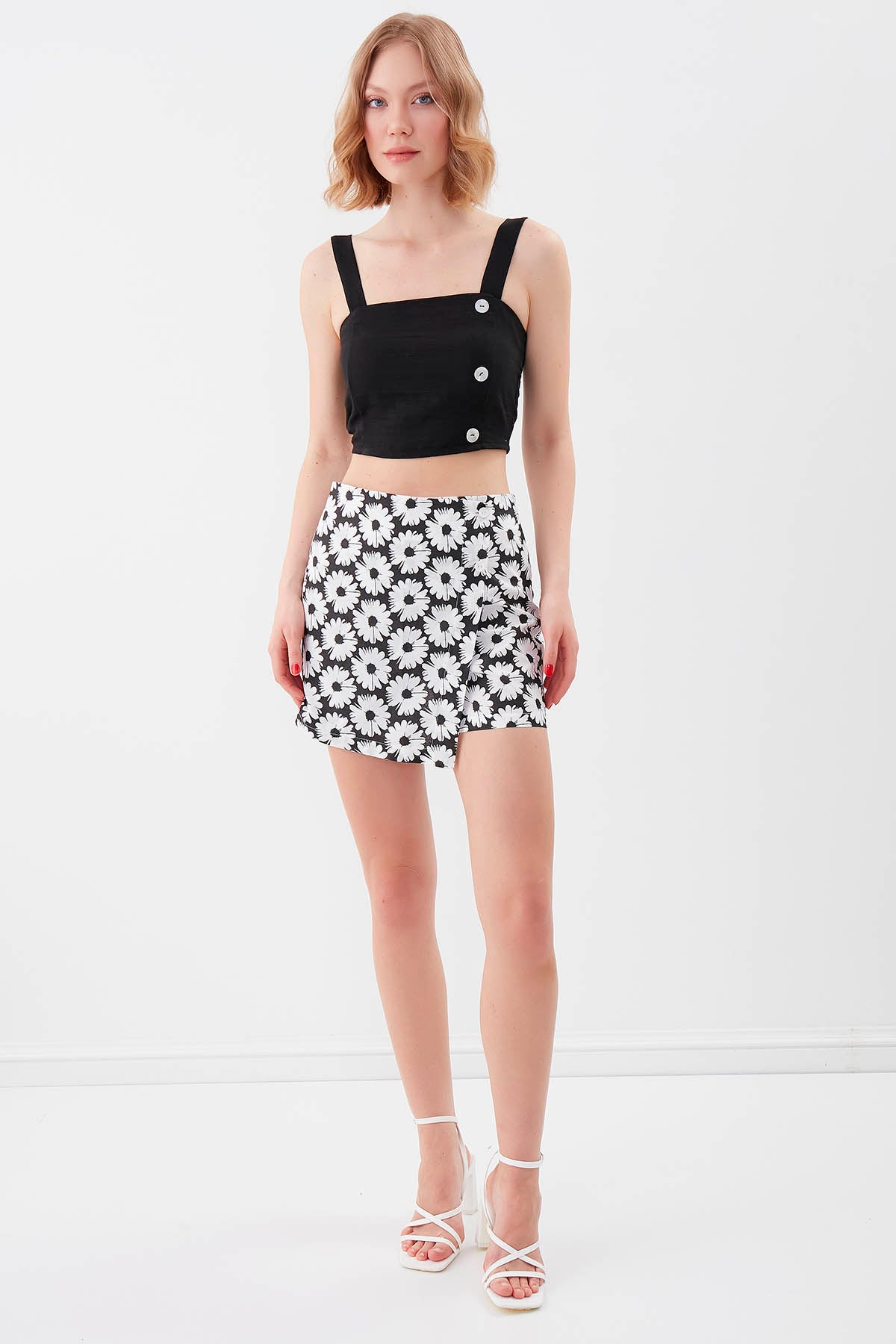 PSORIASIS-BUTTONED BACK COILED CROP BLOUSE